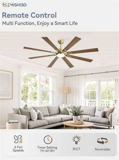 72 inch Black and Gold Ceiling Fans with Lights and Remote, Indoor/Outdoor Ceiling Fan for Patio Living Room, 6 Speed Reversible Quiet DC Motor, 3 CCT, Dual Finish Blades