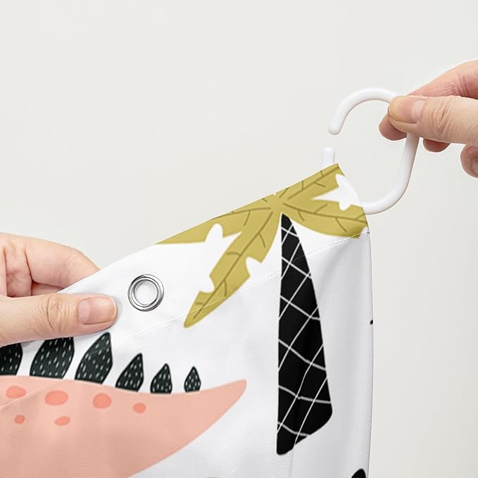 AILONEN Dinosaur Shower Curtain for Kids Boys Girls, Cute Kawaii Dinosaur Bathroom Curtain,Tropic Tree Leaves Printed Bath Curtain 48" W*72" H Polyester Waterproof Bathroom Curtain with 12 Hooks