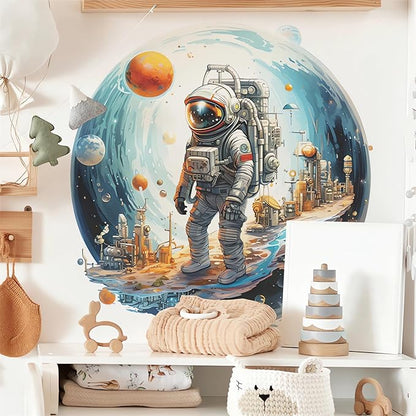 Space Astronaut Wall Stickers, sacinora Outer Space Planet Cosmic Galaxy Wall Decals Removable Vinyl Peel and Stick for Kid Baby Boy Nursery Bedroom Playroom Toddler Room Kindergarten Art Decoration