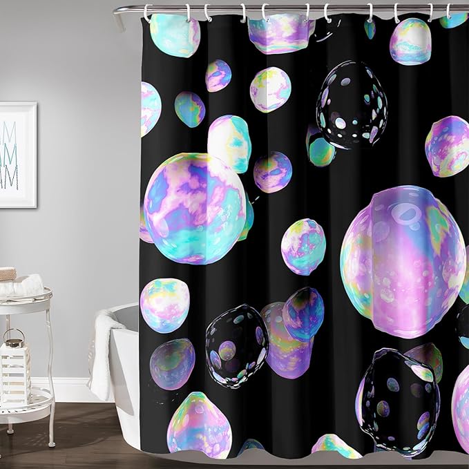 AILONEN Colorful Planet Shower Curtain,Purple Planet Bath Curtain for Bathroom Decor,Polyester Waterproof with 12 Plastic Hooks 72" W*96" H