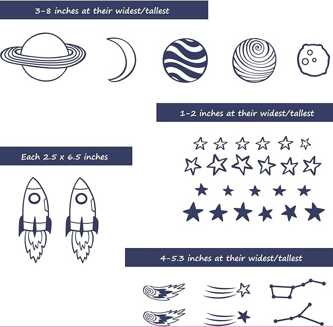 Space Wall Decals Kids Room Stars Planets Shooting Stars Rocket Wall Stickers Nursery Decor