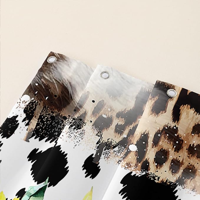 AILONEN Yak Shower Curtains for Kids Boys Girls,Highland Cattle Sunflower Cow Fur Print Bath Curtains for Bathroom Decor,Polyester Waterproof with 12 Plastic Hooks 48" W*72" H