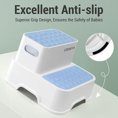 2 Step Stools for Kids,Toddler Step Stool for Bathroom Sink,No-Slip Double up Step Stool for Toddlers Bathroom, Multifunctional Toilet Step Stool for Kids,Toilet Potty Training(2 Packs)（Blue）