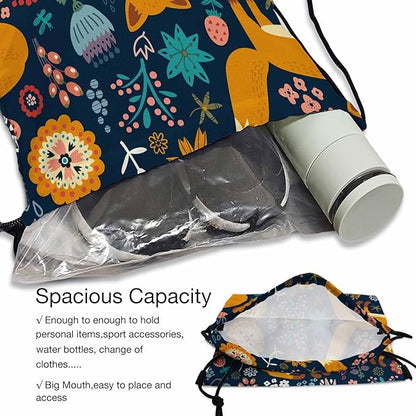 Drawstring Bag Cute Fox Waterproof Basketball Bag Colorful Flower Red Bird Autumn Plants Stroage Small Exercise Accessiors Water Bottle Change of Clothes Shoes Ball