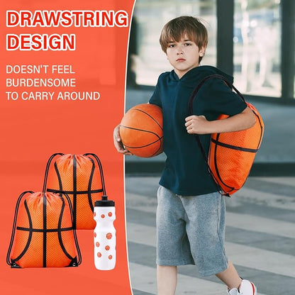 2 Pcs Basketball Sports Party Favors Sports Drawstring Bags Goodie Treat Bags 24 oz Squeeze Water Bottles