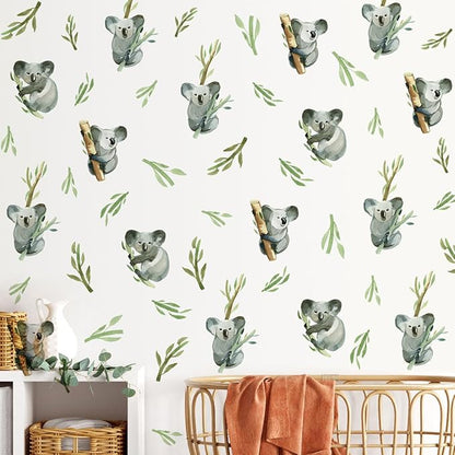 5 Sheets Cartoon Animal Wall Decal Removable DIY Koala Wall Decal Peel and Stick Branch and Leaves Wall Stickers Wall Art for Baby Nursery Bedroom Living Room Playroom Decor