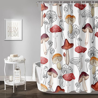 AILONEN Cartoon Mushroom Shower Curtain,Modern Shabby Chic Plants Fungus Themed Waterproof Bath Curtain,Minimalist Curtain for Bathroom Decor, 36" W x 72" H