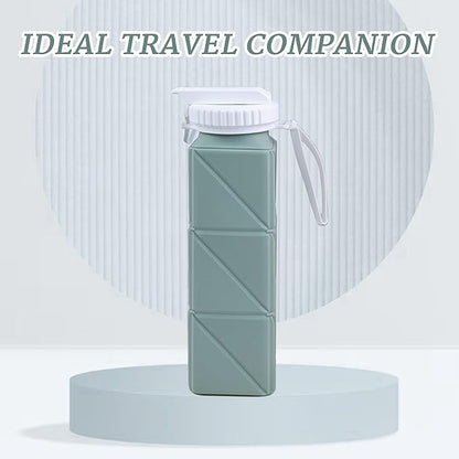EOBTAIN Green Silicone Collapsible Water Bottle for Travel Leakproof Lightweight Foldable Water Bottles with Straw,20oz BPA Free Water Bottle for Sports Gym Hiking,Flexible and Durable.