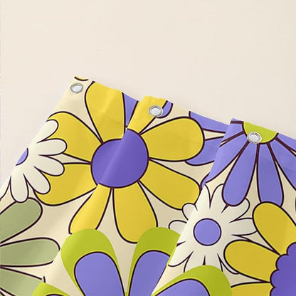 AILONEN Flower Shower Curtain for Bathroom,Polyester Fabric Waterproof,Purple Yellow Plants Flowers Bath Curtains Washable, 72" W x 78" H