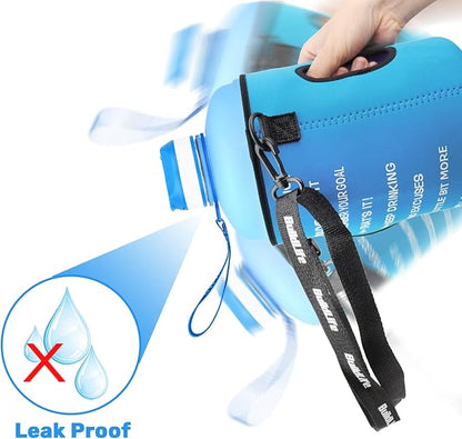 QuiFit Motivational Gallon Water Bottle - with Straw & Time Marker BPA Free Large Reusable Sport Water Jug with Handle for Fitness Outdoor Enthusiasts Leak-Proof