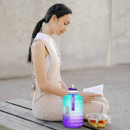 QuiFit Motivational Gallon Water Bottle - with Straw & Time Marker BPA Free Large Reusable Sport Water Jug with Handle for Fitness Outdoor Enthusiasts Leak-Proof