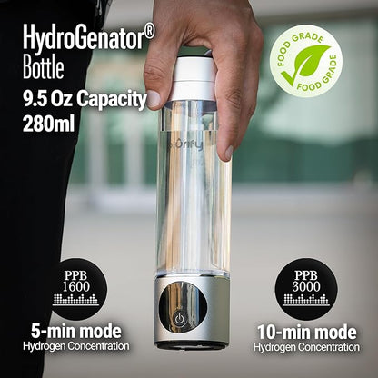 9.5 Oz Hydrogen Water Bottle Generator - Easy to use Portable Water Tumbler with advanced SPE/PEM Technology - Purification Vent - 3000ppb Pure Hydrogen