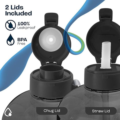 AQUAFIT 64 oz Water Bottle with Time Marker - BPA Free Half Gallon Water Bottle with Straw - Gym Water Bottle with Handle, Gallon Water Jug, Big Water Bottle, Large Water Bottle (Nude, 2 Lids)