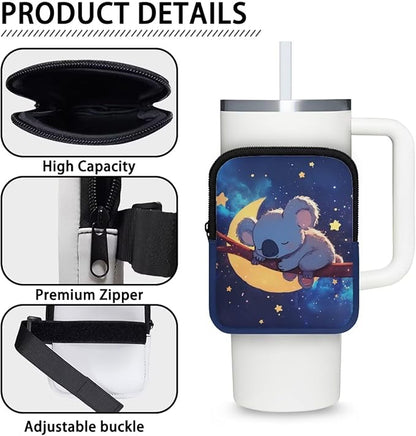 Koala Galaxy Stanley Cup Pouch with Adjustable Strap Water Bottle Storage Bag 20oz-40oz IceFlow Tumbler Pouch for Stanley Accessories