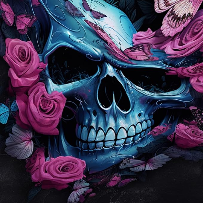 AILONEN 3D Skull Shower Curtain,Oil Ren Rose with Skeleton Design Shower Curtain Set with Hooks for Boys Girls Teens,Gothic Skull Waterproof Fabric Shower Curtain for Bathroom,72" W*72" H