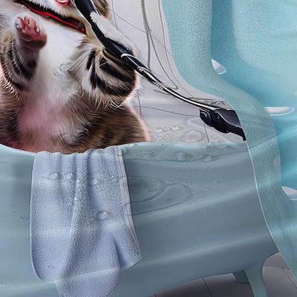 AILONEN Cartoon Shower Cat Shower Curtain for Kids Boys,Funny Singing Cat Waterproof Fabric Shower Curtain for Bathroom,Lovely Hilarious Pet Shower Curtain Set with Hooks,72" W*96" H