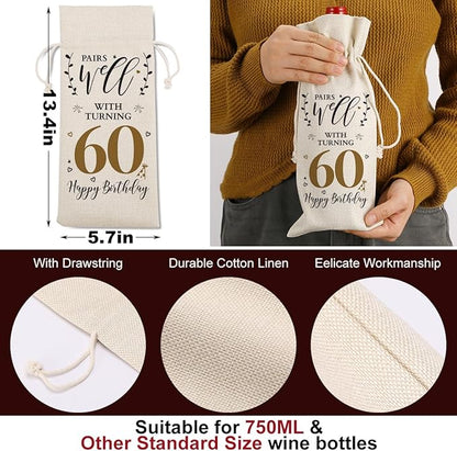 60th Birthday Gifts for Women Ideas Funny Wine Bag 60th Birthday Decorations Party Favors Happy Anniversary Retirement Gifts for 60 Year Old Woman Men Dad Mom Grandparents Wine Gift Bag