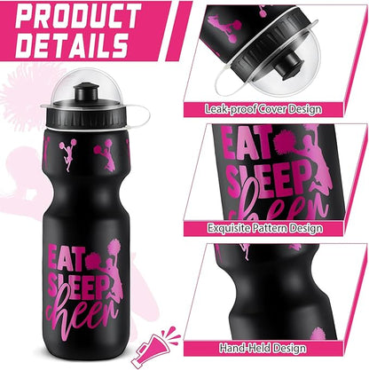 24 Pcs 24 oz Cheerleading Water Bottle Bulk and Drawstring Bag Set 12 Reusable Plastic Biking Water Bottle Tumbler 12 Sport Gym Goodie Gift Bag for Party Favor