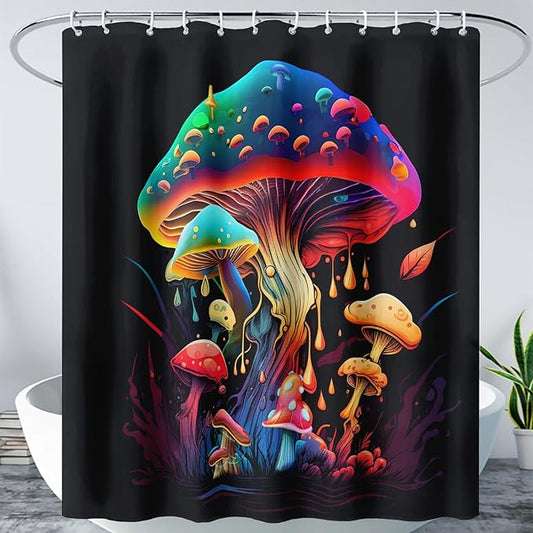AILONEN Magic Mushroom Shower Curtain,Colorful Mushroom Shower Curtain Set for Bathroom,Natural Fungus Waterproof Fabric Bath Curtain for Kids Girl,Boho Style Bathroom Curtain with Hooks, 72" W*84" H