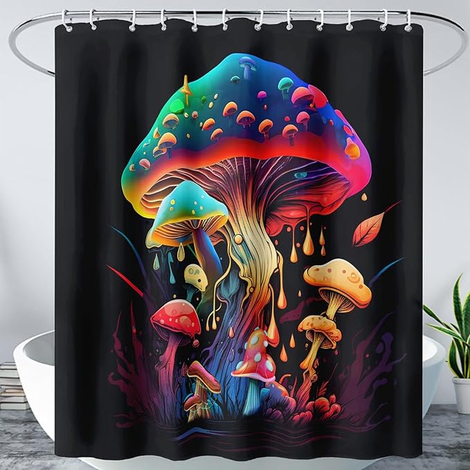 AILONEN Magic Mushroom Shower Curtain,Colorful Mushroom Shower Curtain Set for Bathroom,Natural Fungus Waterproof Fabric Bath Curtain for Kids Girl,Boho Style Bathroom Curtain with Hooks, 72" W*78" H