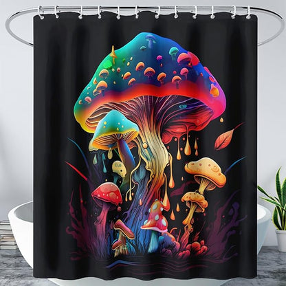 AILONEN Magic Mushroom Shower Curtain,Colorful Mushroom Shower Curtain Set for Bathroom,Natural Fungus Waterproof Fabric Bath Curtain for Kids Girl,Boho Style Bathroom Curtain with Hooks, 60" W*72" H