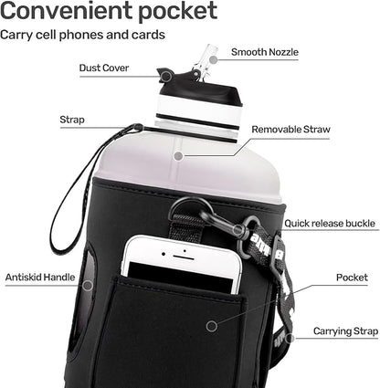 QuiFit Motivational Gallon Water Bottle - with Straw & Time Marker BPA Free Large Reusable Sport Water Jug with Handle for Fitness Outdoor Enthusiasts Leak-Proof