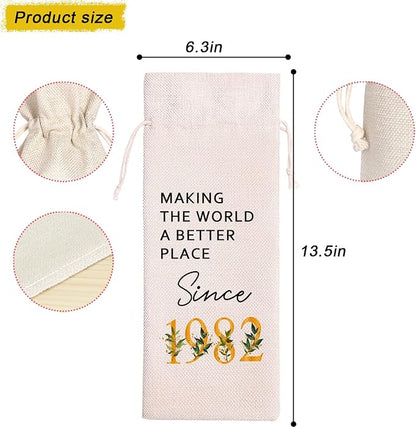 42 Birthday Gift | 42 Birthday Wine Bag Gift |Making The World A Better Place Since 1982 | 42 Birthday Gifts for Her Sister | 42 Years Old Gift Idea Wine Bag | Birthday Party Favors 11WB40