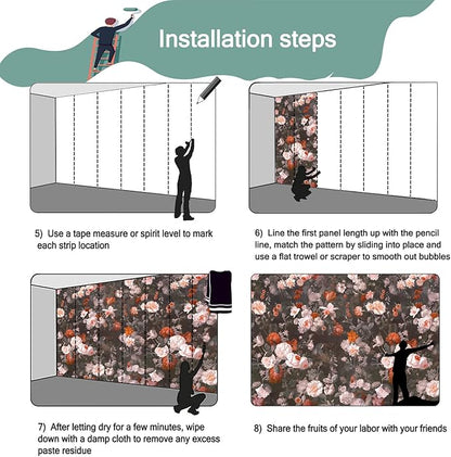 3D Retro Rose Flower Wallpaper Large Floral Wall Mural for Living Room Decor (Not Peel and Stick)