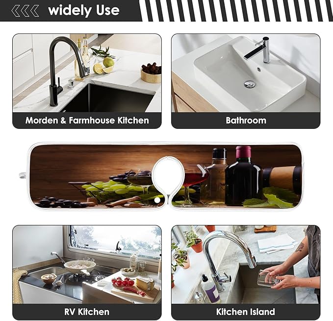 Red Wine Grapes Faucet Water Catcher Mat 2 Pack Vintage Wooden Background Drying Mat Absorbent Bathroom Faucet Handle Drip Catcher Tray Bar RV Kitchen Sink Splash Guard 23x5 Inches