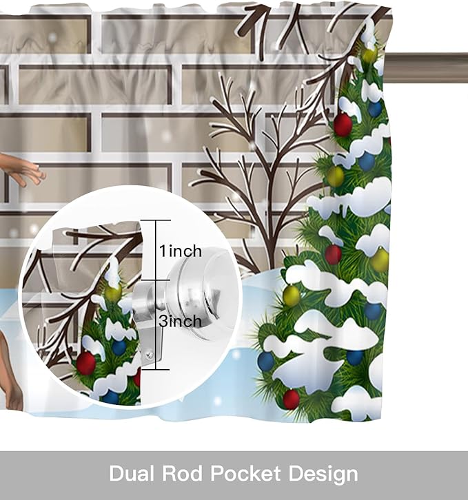 Christmas Farmhouse Kitchen Curtains Valances for Windows Funny Santa Claus Rod Pocket Window Treatment for Kitchen/Living Room/Bedroom/Bathroom,42" X 18" -1 Panel, Holly Xmas Tree