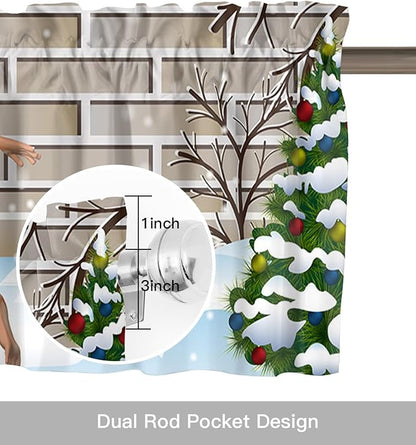 Christmas Farmhouse Kitchen Curtains Valances for Windows Funny Santa Claus Rod Pocket Window Treatment for Kitchen/Living Room/Bedroom/Bathroom,42" X 18" -1 Panel, Holly Xmas Tree