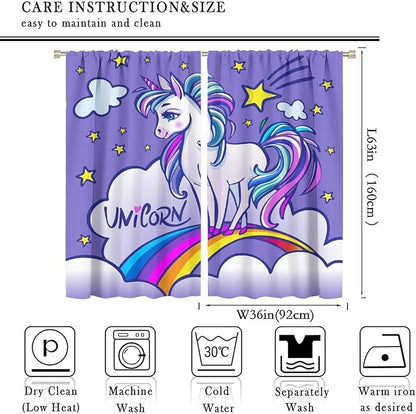 Kids Unicorn Curtains Purple Cartoon Rainbow Cartoon Room Blackout Curtains Boys Girls Baby Room Decor Curtains Living Room Decor 72x63 Inch 2 Panels
