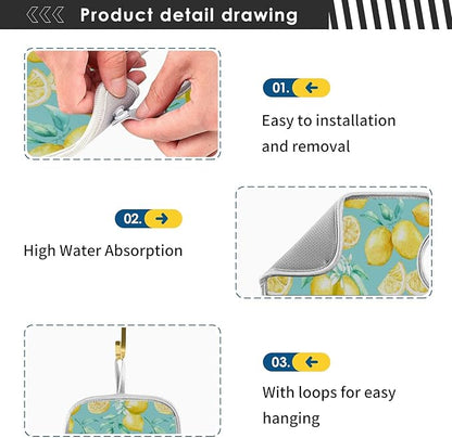 Lemon Turquoise Faucet Water Catcher Mat 2 Pack Flowers Leaves Summer Drying Mat Absorbent Bathroom Faucet Handle Drip Catcher Tray Bar RV Kitchen Sink Splash Guard 23x5 Inches