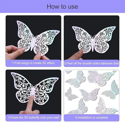 72Pcs 3D Butterfly Wall Decor 3 Sizes 3 Styles, Removable Butterfly Stickers Wall Decals, Butterfly Decorations Party Birthday Cake Decoration for Kids Nursery Wedding Bedroom Room(Colour)