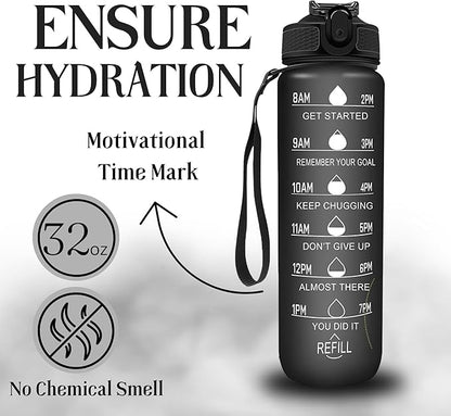 Leakproof Water Bottle with Straw & Lid - 32oz Motivational BPA Free Water Bottle with Time Markings & Straw Lid for Sports & Outdoors - Ensure Hydration with Leakproof Bottle and Straw