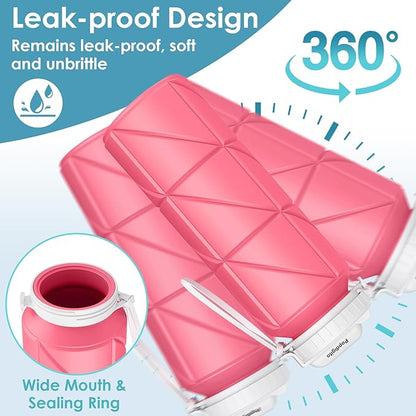 690ML Collapsible Water Bottles Reusable Leak Proof Silicone Water Bottle BPA Free Durable Foldable Sports Bottles & straw 23oz Lightweight Bottle for Gym Hiking Biking Camping Travel Bottle