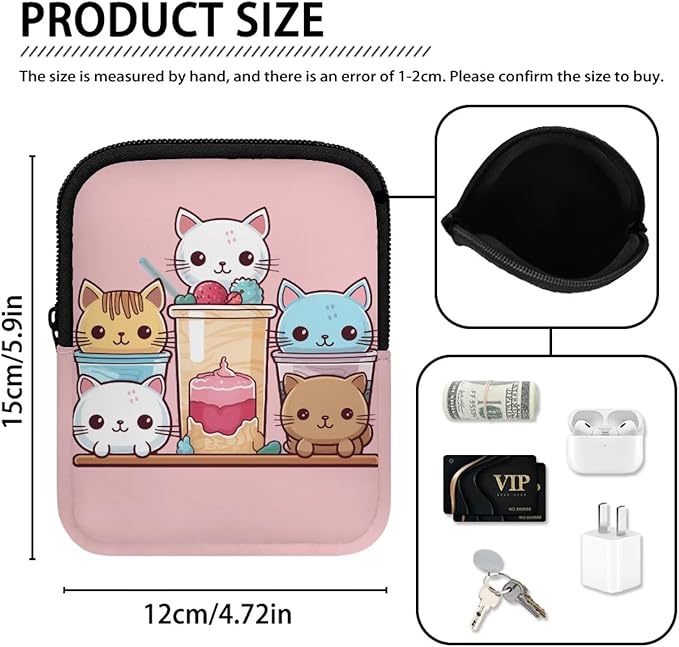Cute Cat Tumbler Pouch Bag Water Bottle Pouch for 40oz Cup Pouch for Stanley Accessories with Adjustable Strap Tumbler IceFlow Storage Pocket Pink