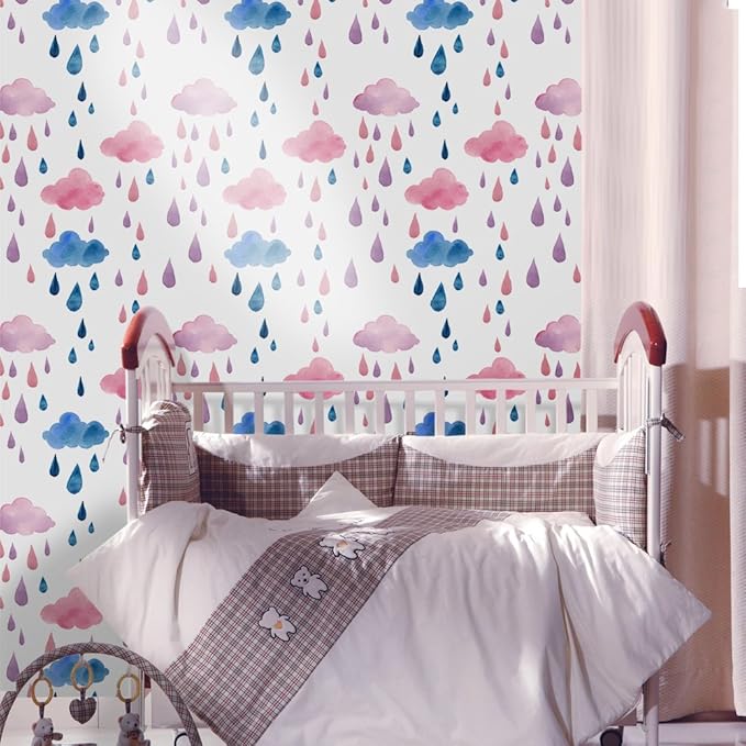 Amaonm Removable 15.8 x 98.4inch Rainbow Colorful Clouds and Raindrop Wall Decals DIY Wallpaper Wall Stickers Murals Decor for Kids Babys Girls Bedroom Teens Nursery Living Room Door Desk Decoration