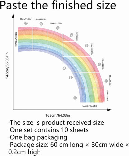 Waterproof Removable Vinyl Huge Rainbow Wall Decal Sticker for Nursery Kidsroom School Classroom Livingroom Bedroom Bathroom Decorations Art Kids Graduation Boho Cute Decals