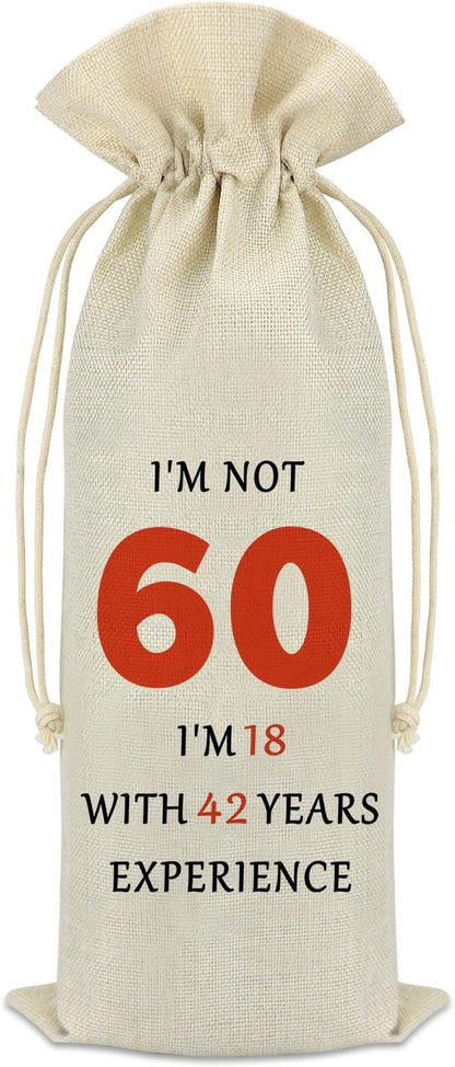 60th Gifts Idea 60th Birthday Decorative Wine Bag Funny 60 Year Old Birthday Gifts for Women Men Happy 60th Birthday Retirement Gift for Grandmother Grandpa Aunt Dad Mom Birthday Party Wine Bottle Bag