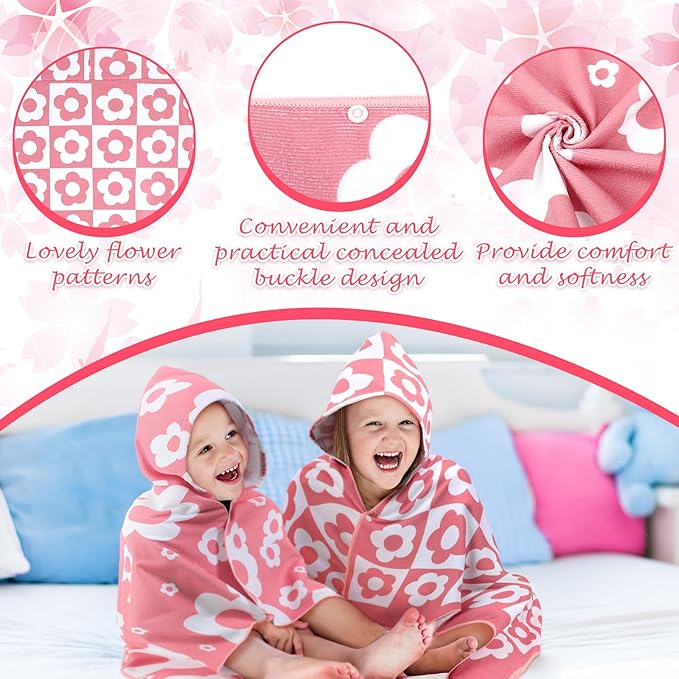 2 Pcs Flower Kids Hooded Bath Towel 50 x 30 Kids Hooded Beach Bath Towels Pink Microfiber Girls Bath Towels Pool Beach Towel Wrap for 3-12 Years Girls Toddlers Swimming Cover up 2 Design
