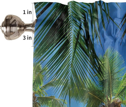 Kitchen Curtains and Valances Set,Palms Tree Ocean Tropical Sea Window Treatments Tiers Beach Theme Semi Sheer Half/Short Curtains for Small Windows Cafe /Living Room/ Bedroom 54x24 in, 3-Piece