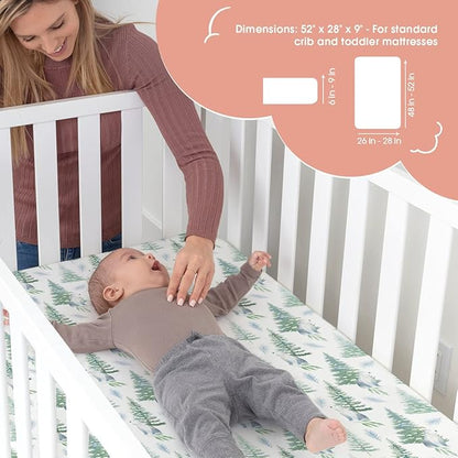 ACRABROS Crib Sheets for Girl Boy: Stretchy Baby Fitted Crib Mattress Sheets Sets 2 Pack Standard Size Ultra Soft Neutral, Bears &Forest