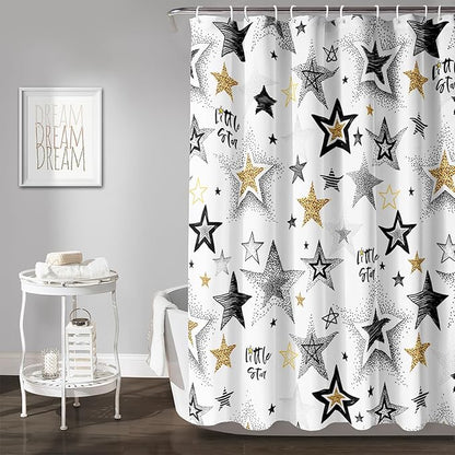 AILONEN Star Shower Curtain, Grey and Gold Tie Dye Star Bathroom Curtain,Minimalist Shower Curtain 72" W*96" H Polyester Waterproof Bathroom Curtain with 12 Hooks