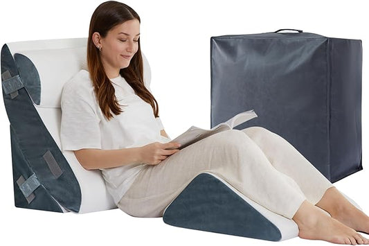 4pcs Orthopedic Bed Wedge Pillow for Sleeping, Memory Foam Pillows Set for Post Surgery, Back and Leg Pain Relief, Triangle Adjustable Support Pillow with Travel Bag