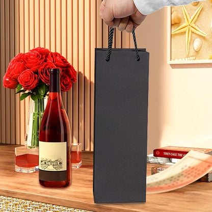 30 Pack Black Wine Gift Bag,Reusable Wine Bottles Gift Bags Bulk Paper Wine Bottle Bag with Handles Appreciation Gift Bags for Birthday Party Wedding Anniversary Celebrations