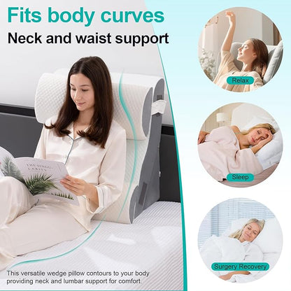 4PCS Bed Wedge Pillow for Sleeping or Back Pain Relief, Post Surgery Memory Foam Orthopedic Wedge Pillows for Back, Leg and Knee Support, Adjustable Bed Pillow