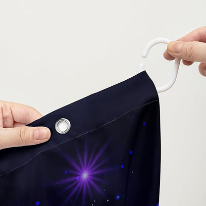 AILONEN Cartoon Cat Shower Curtain Set for Kids Boys Girls, Kawaii Love Kitten Shower Curtain for Bathroom,Galaxy Planet Washable Fabric Shower Curtain with Hooks,60" W*72" H