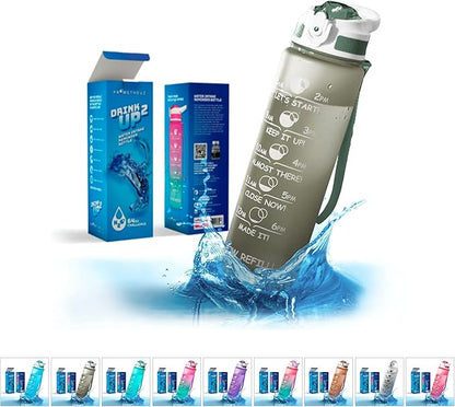 Prometheuz 32oz Water Bottle with Straw, Motivational Water Bottle with Time Marker, Water Bottles Leakproof & BPA-Free for Sports, Work and Fitness Grey