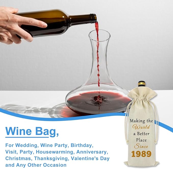 35th Birthday Gift for Women Men 1989 Wine Bag 35 Year Old Party Reusable Decorations Wine Bottle Bag Happy 35th Anniversary Birthday Gift Idea for Mom Dad Husband Wife Daughter Sister Aunt Friends